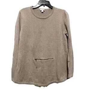 J. Jill Cotton Cashmere Pure Jill Zip Pocket Sz Small Pullover Beige LS Sweater